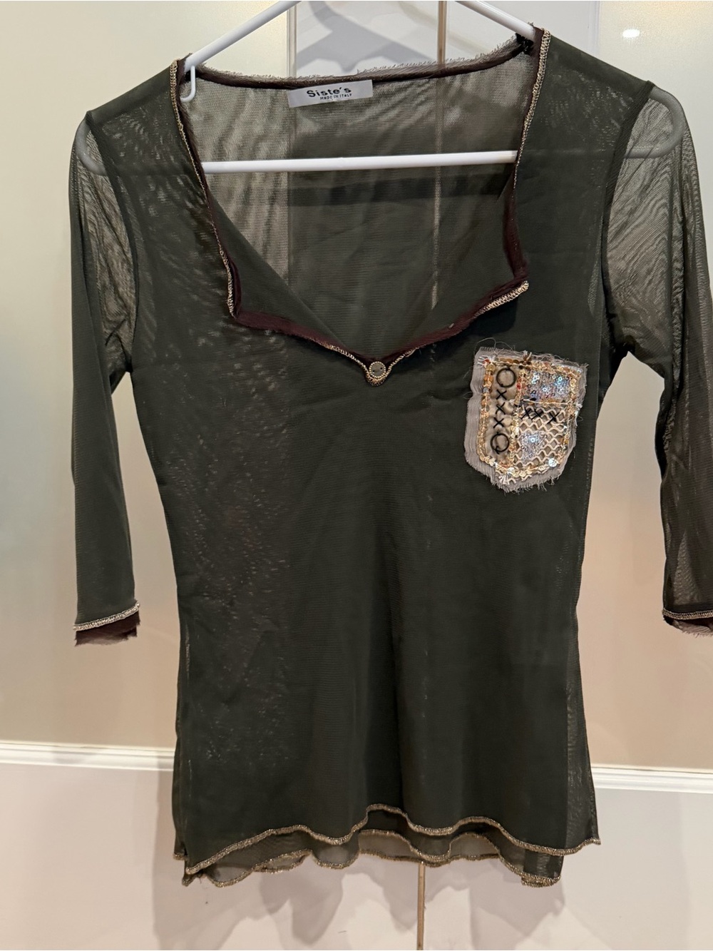 Olive Green Sheer Embellished Women's Top